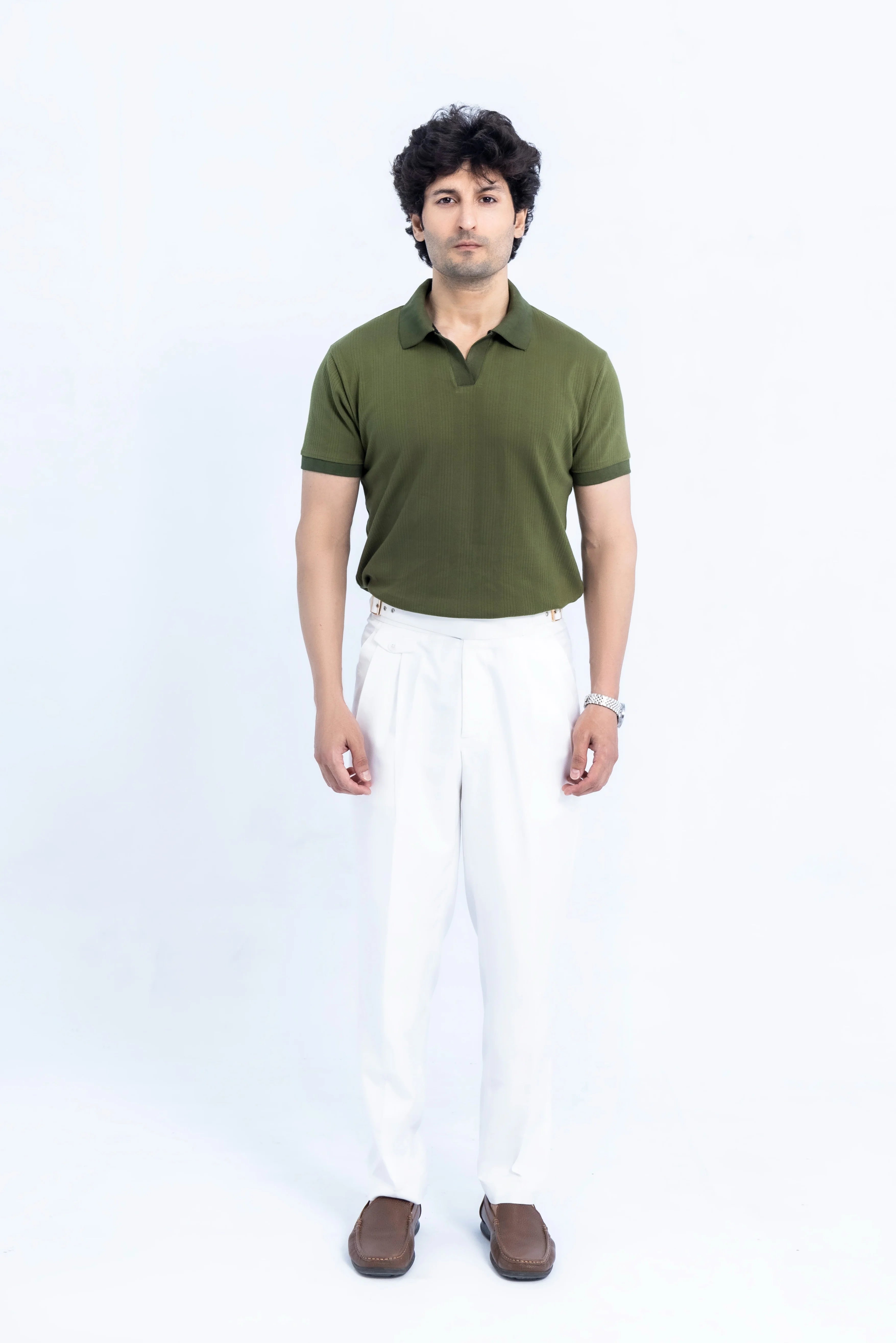 Olive Ribbed Polo