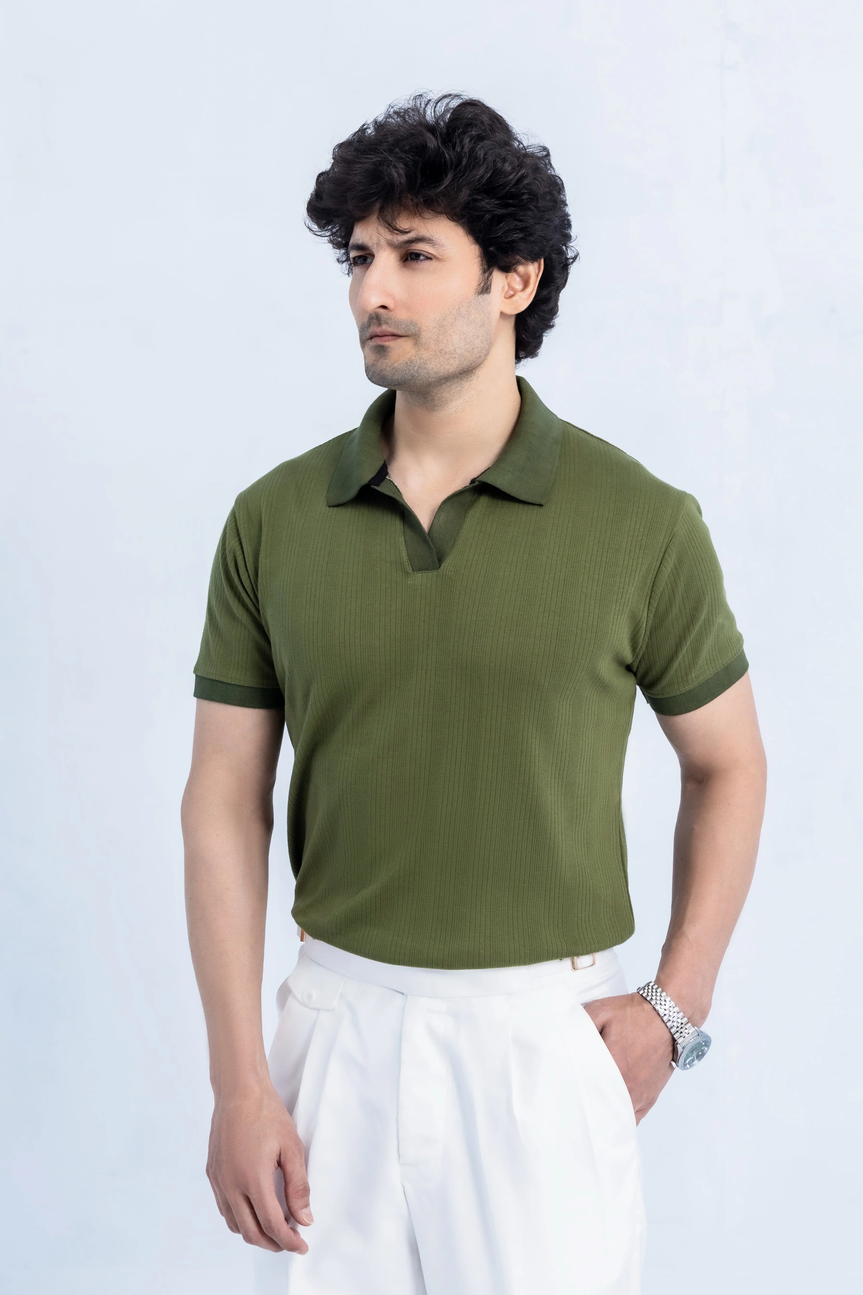 Olive Ribbed Polo