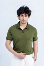Olive Ribbed Polo