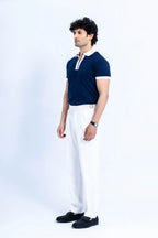 Navy Zip Polo — Contrast Collar