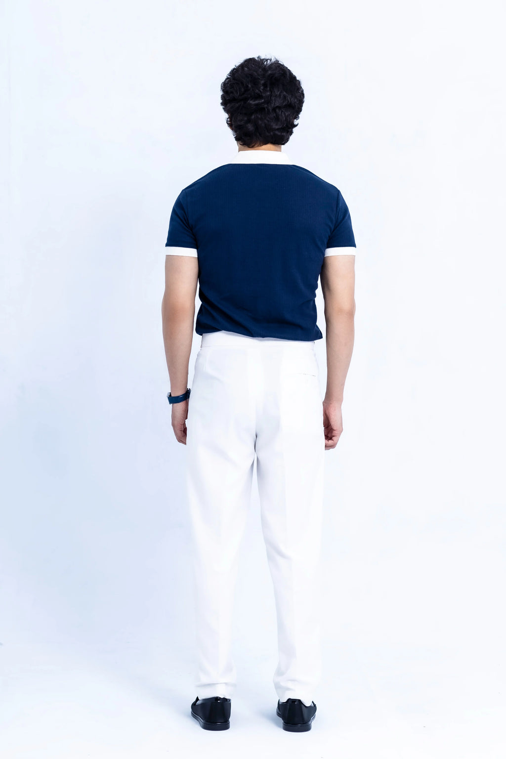 Navy Zip Polo — Contrast Collar
