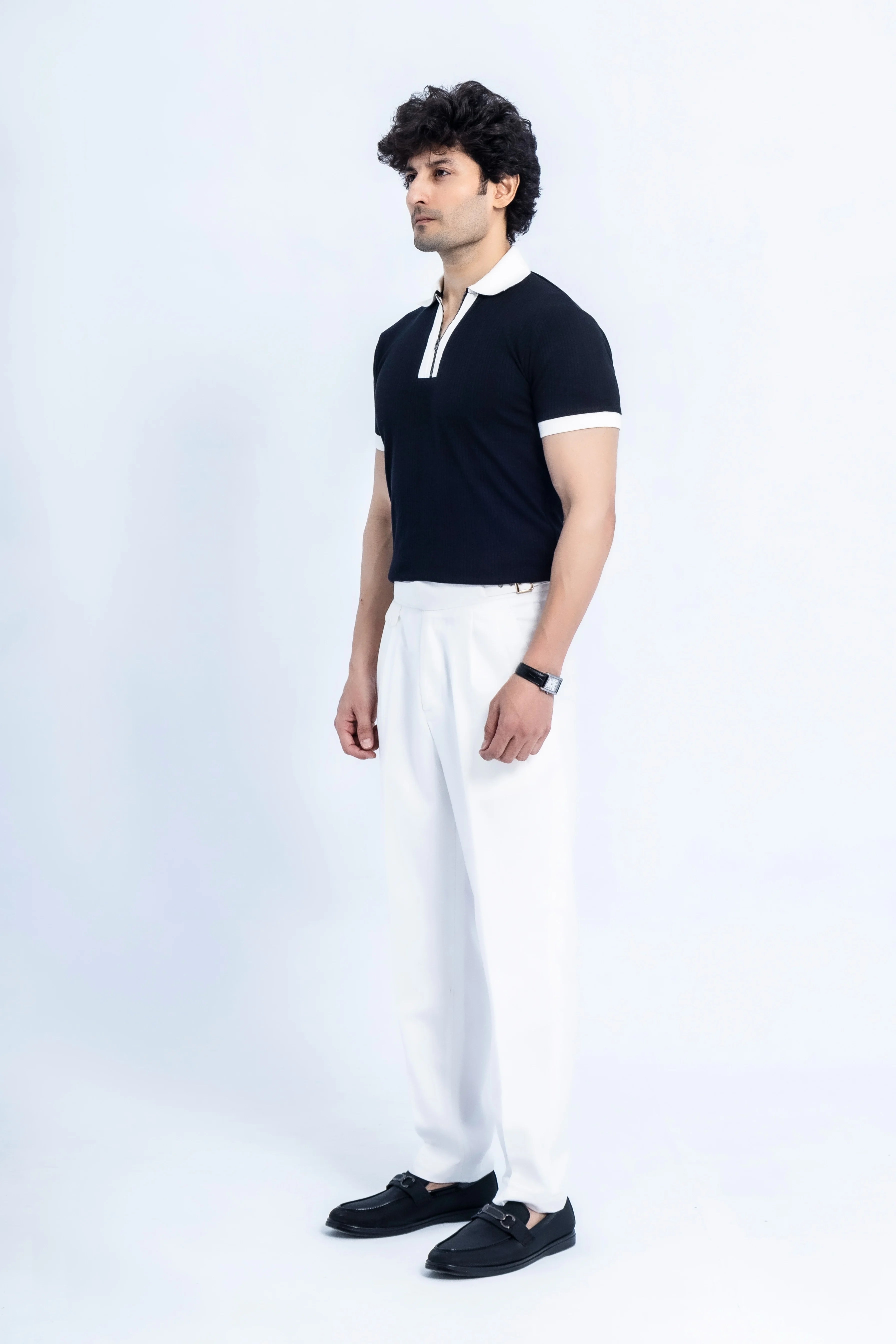 Monochrome Zip Polo — Black & White