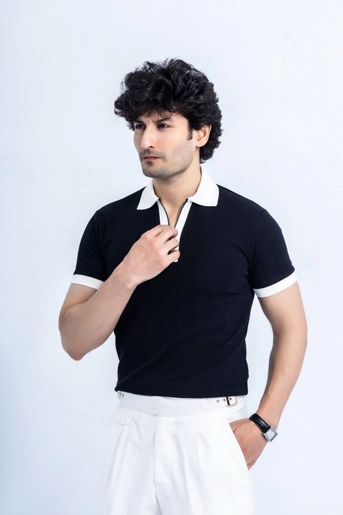 Monochrome Zip Polo — Black & White