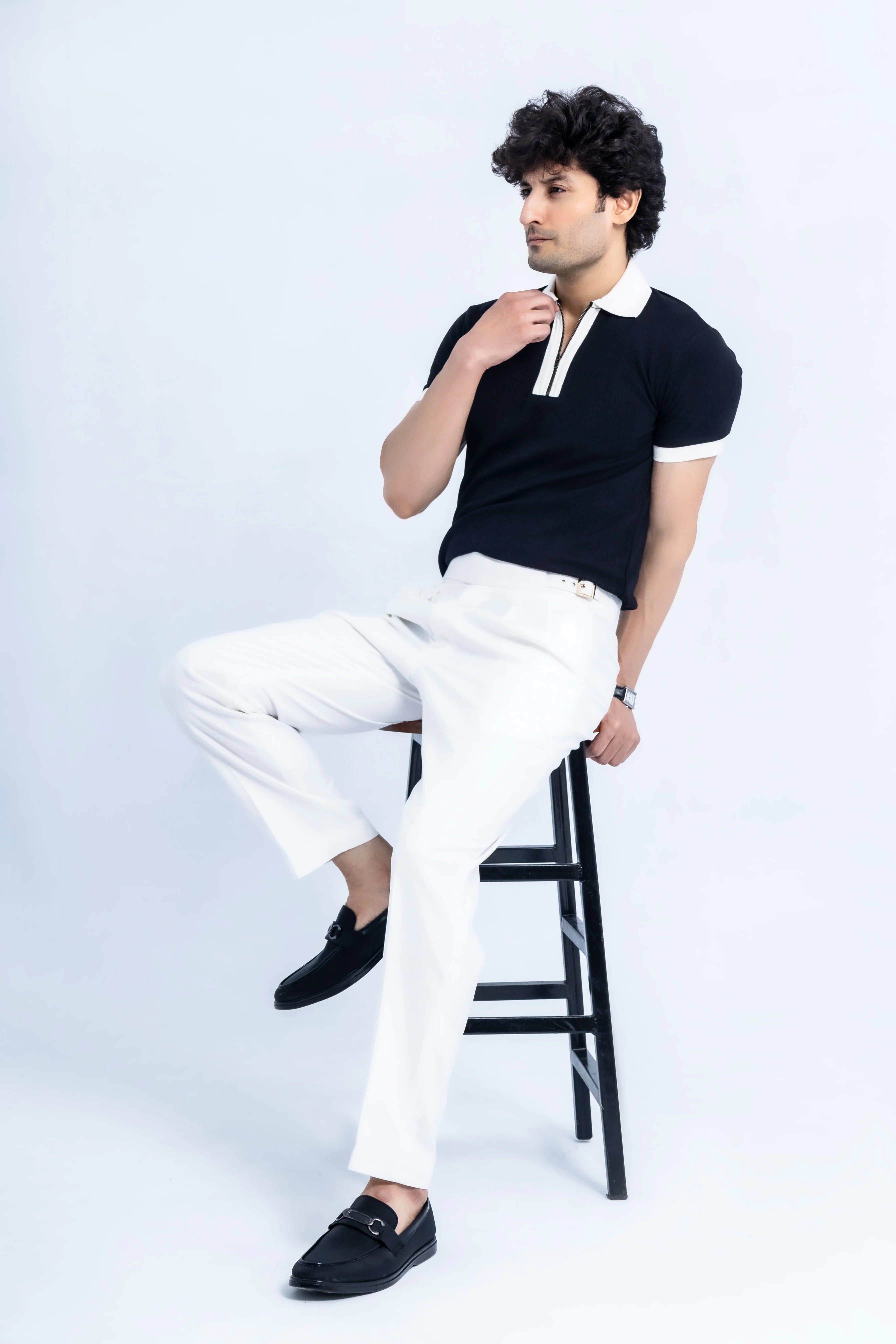 Monochrome Zip Polo — Black & White