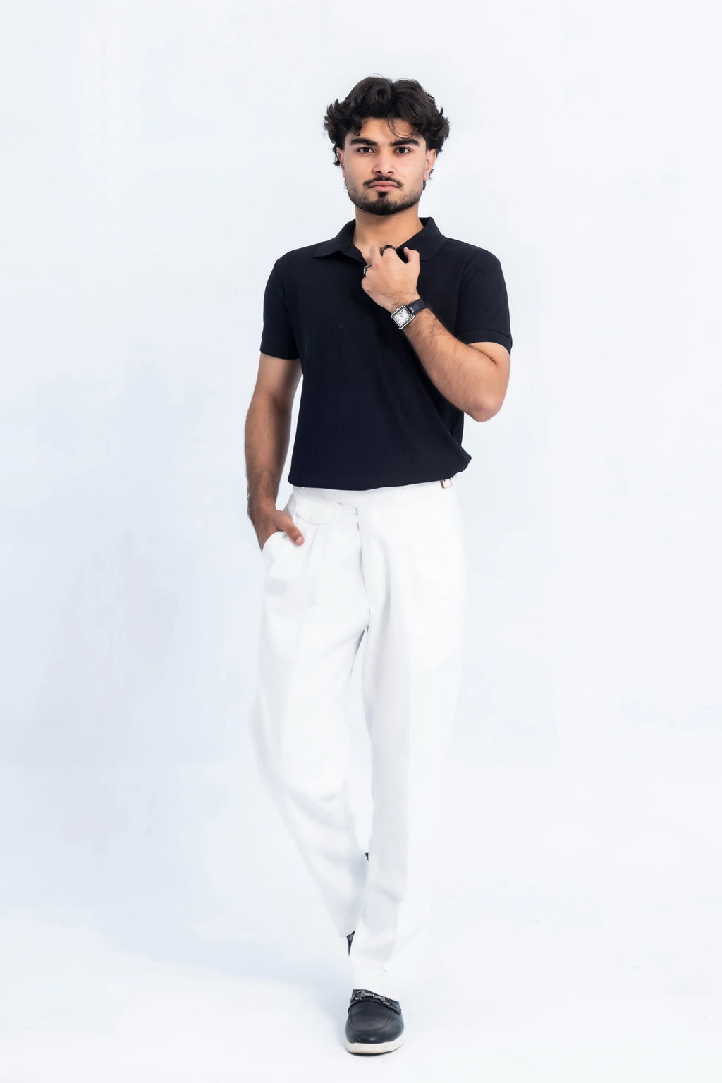 Jet Black Open-Collar Polo