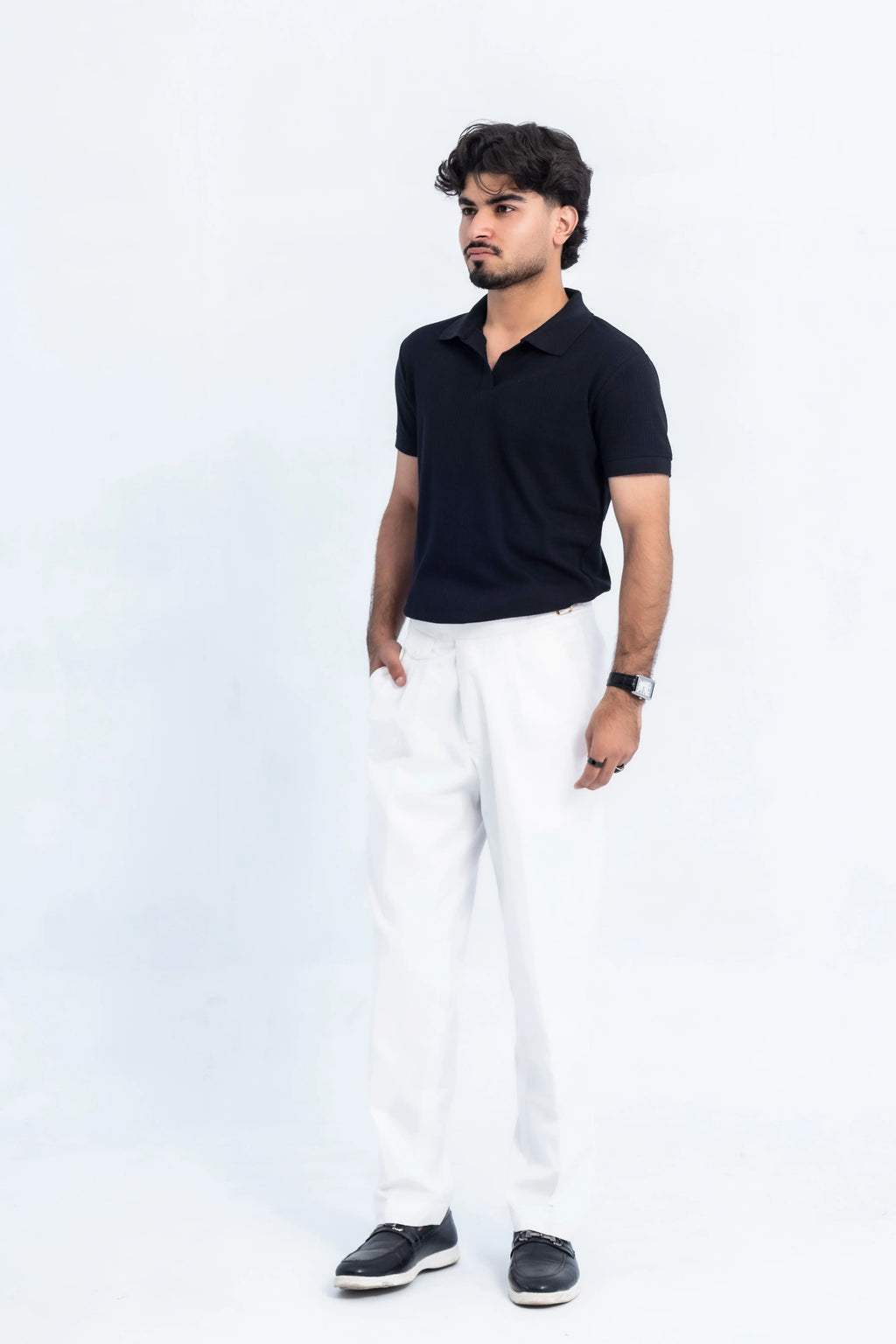 Jet Black Open-Collar Polo