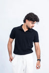 Jet Black Open-Collar Polo
