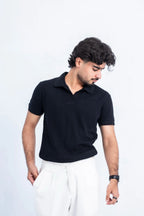 Jet Black Open-Collar Polo
