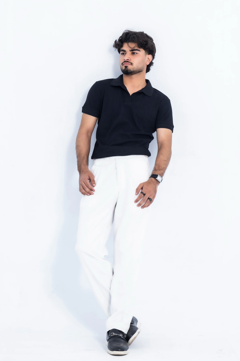 Jet Black Open-Collar Polo