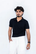 Jet Black Open-Collar Polo