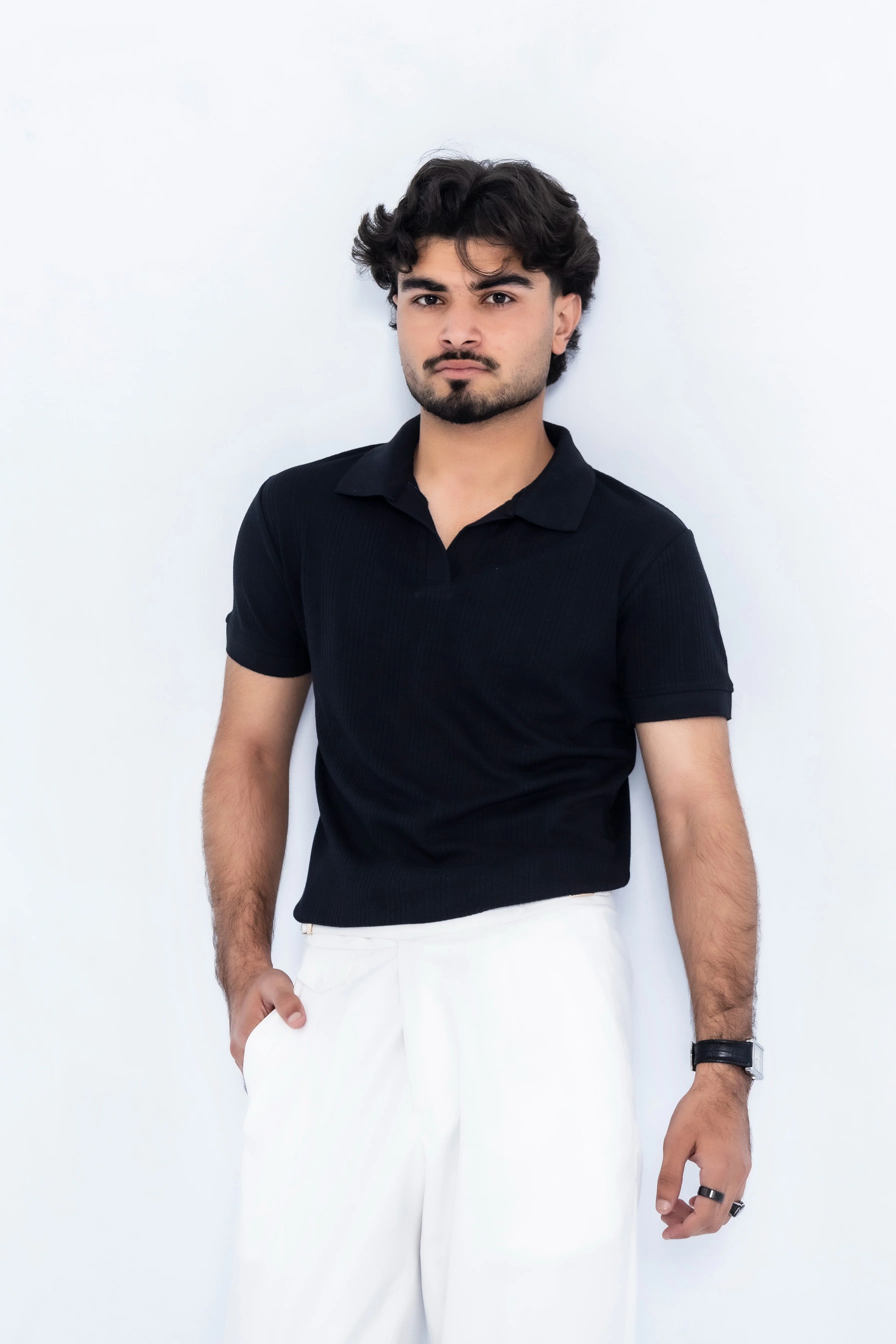 Jet Black Open-Collar Polo