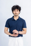 Blue Ribbed Polo Shirt
